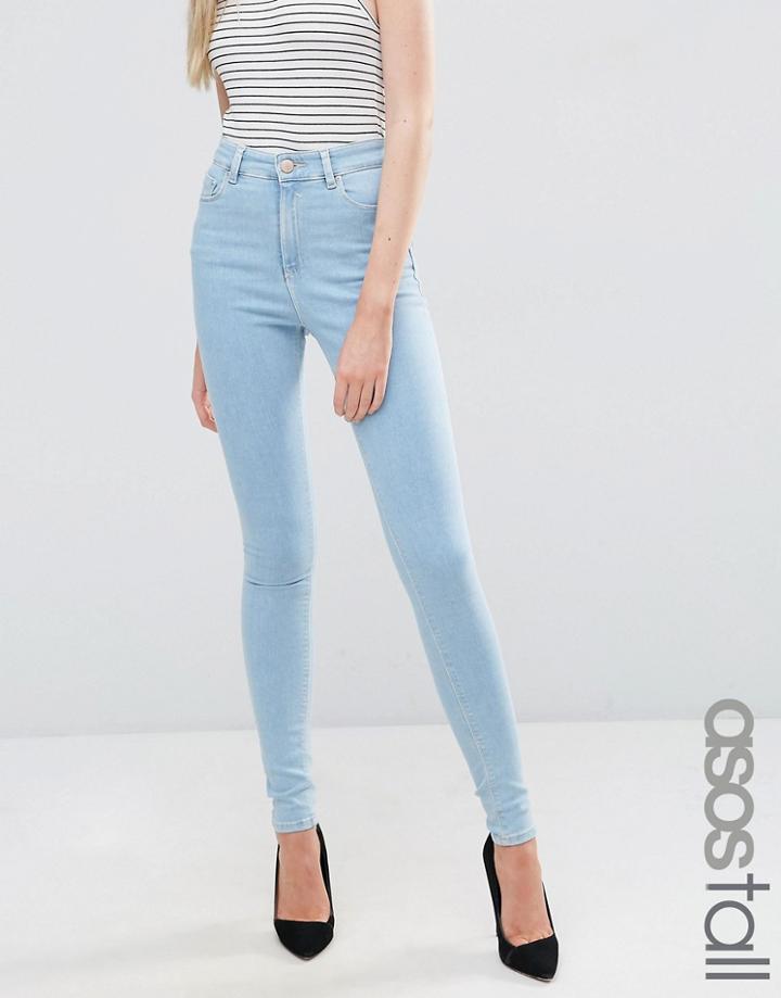 Asos Tall Ridley High Waist Skinny Jeans In Freya Light Stonewash Blue - Blue
