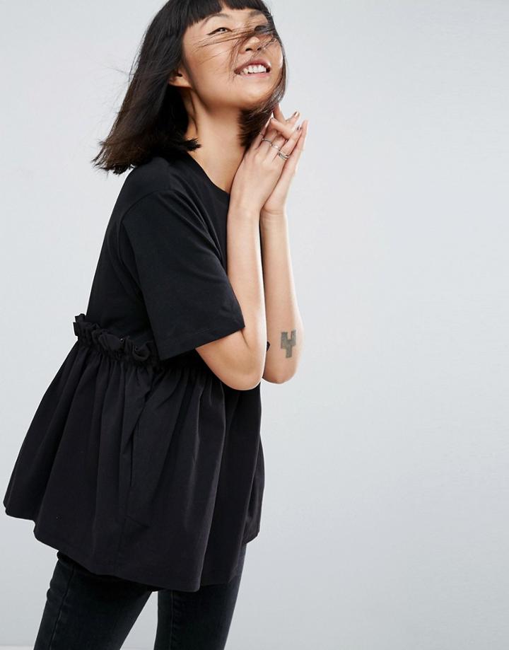 Asos White Balloon Hem T-shirt With Pockets - Black