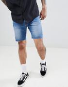 Pull & Bear Slim Fit Denim Shorts In Mid Blue - Blue