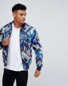 Versace Jeans Padded Reversible Bomber Jacket With Print - Navy