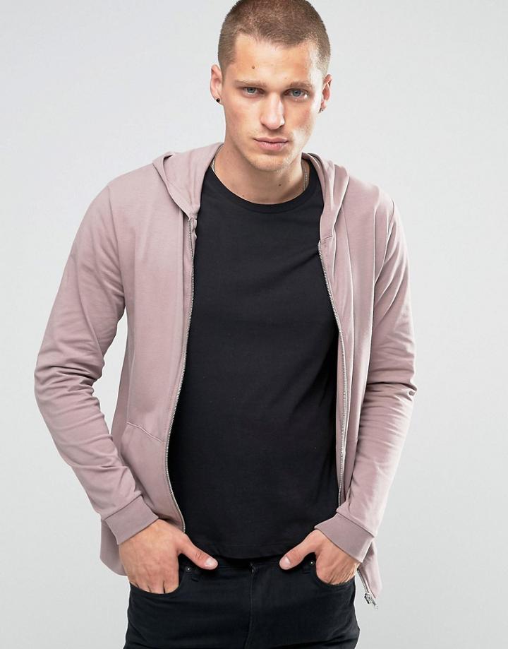 Asos Light Weight Jersey Muscle Zip-up Hoodie In Purple - Pink