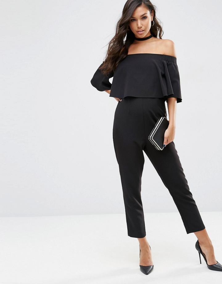 Asos Jumpsuit With Ruffle Bardot - Black