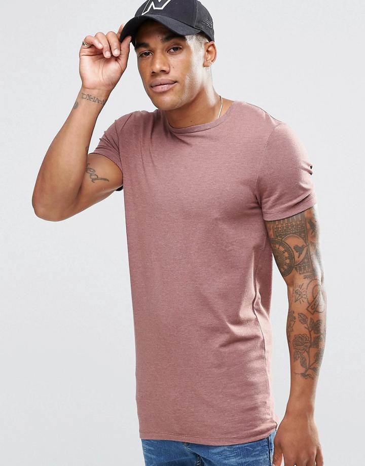 Asos Longline Muscle T-shirt In Red Marl - Marron Marl
