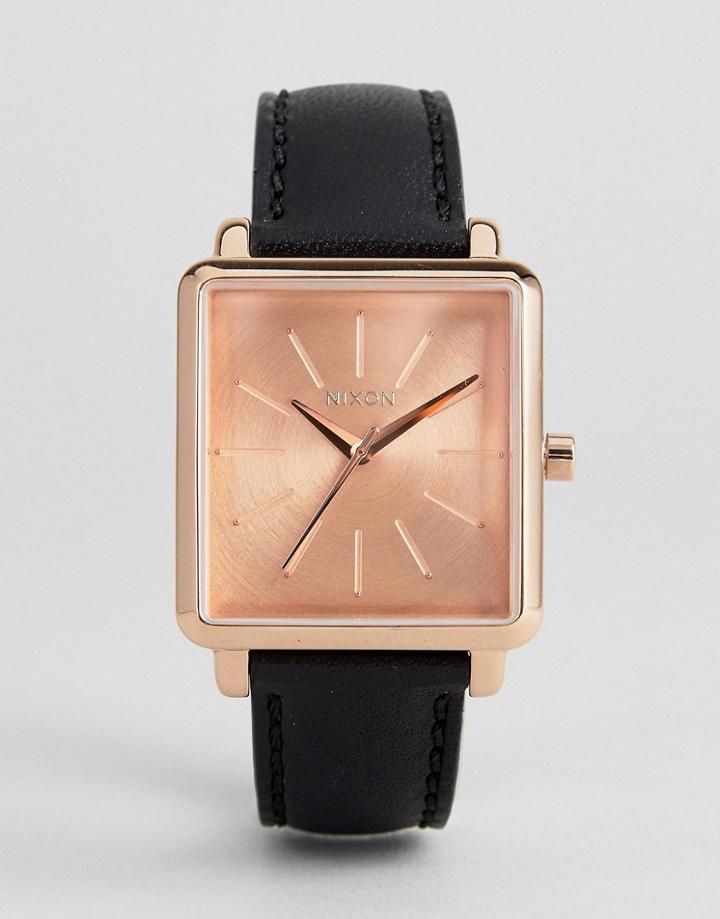 Nixon K Squared Leather Watch In Black - Black