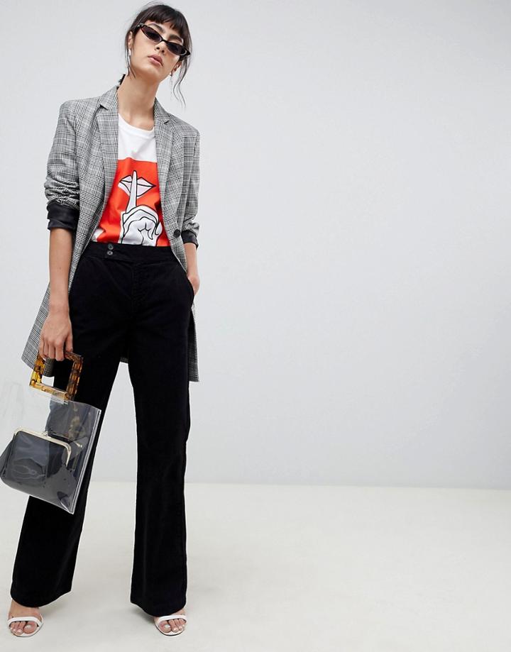 Asos Design Retro Full Length Flare Jeans In Black Cord