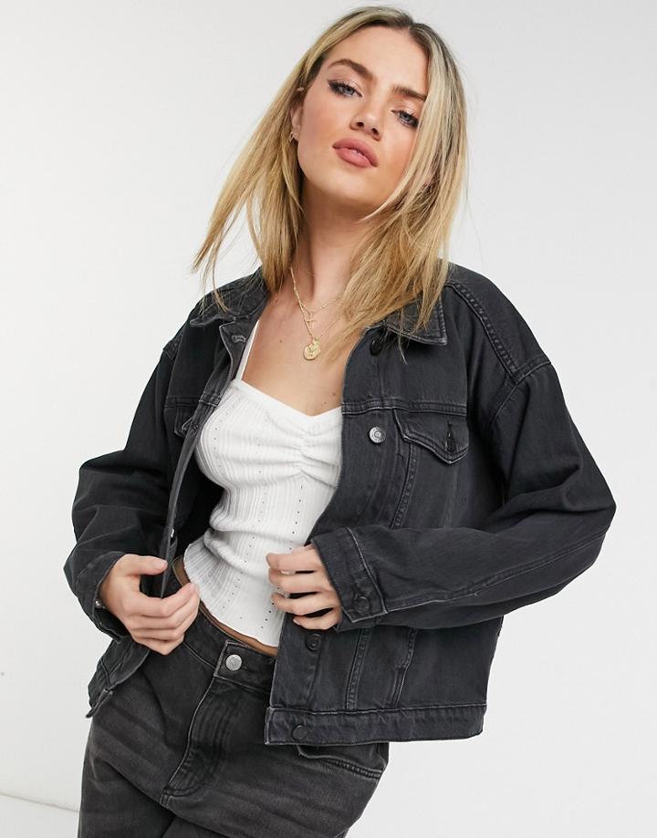 Monki Bonnie Organic Cotton Denim Jacket In Black