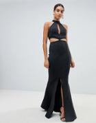 Missguided Cut Out Fishtail Maxi Dress - Black