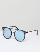 Quay Australia Round Sunglasses Kandygram In Black Tort With Blue Mirror Lens - Black
