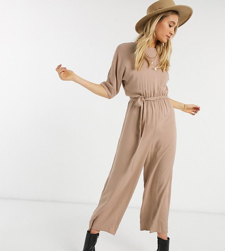 Asos Design Tall Tie Waist Jumpsuit-neutral