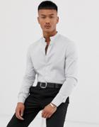 Asos Design Slim Fit Shirt In Light Gray With Grandad Collar