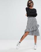 Stylenanda Midi Skirt With Ruffles In Gingham - Black