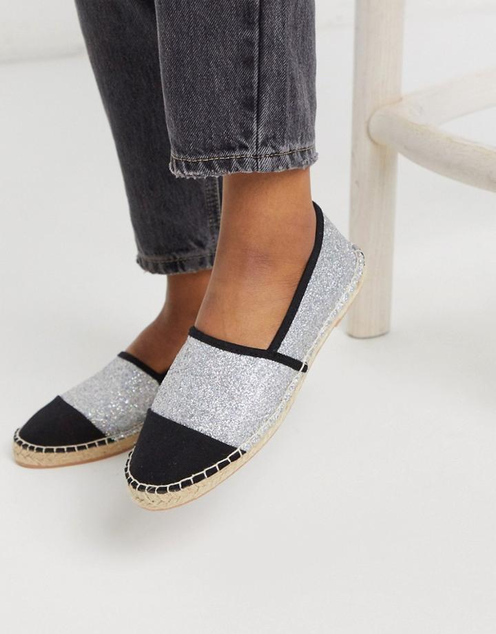 London Rebel Flat Toe Cap Espadrilles In Glitter-multi