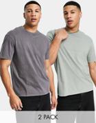 Topman 2-pack Oversized Fit T-shirts In Sage And Gray-multi