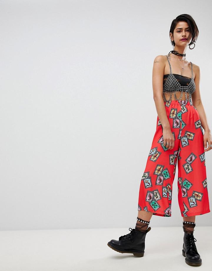 Ragyard Card Print Pants - Red