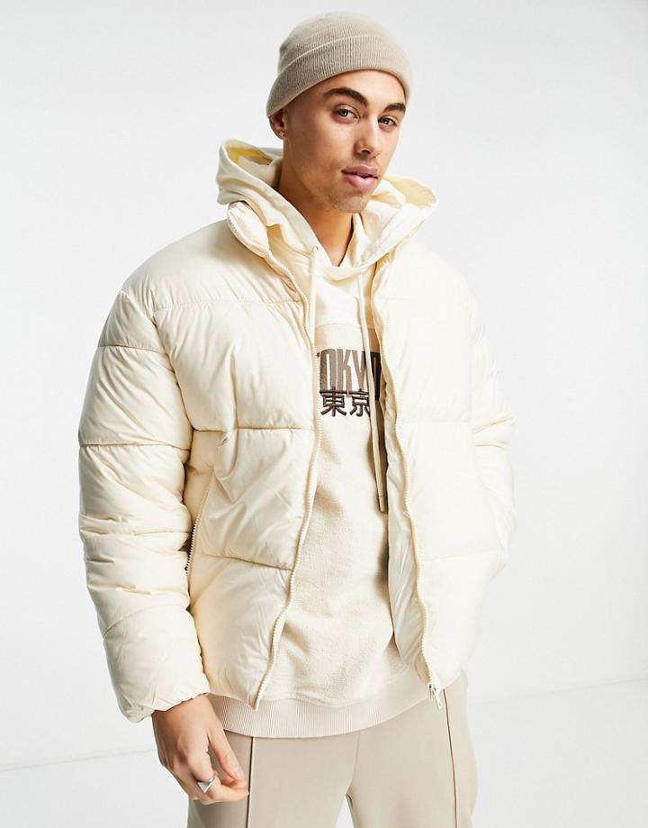 Jack & Jones Core Cropped Puffer Jacket In Off White