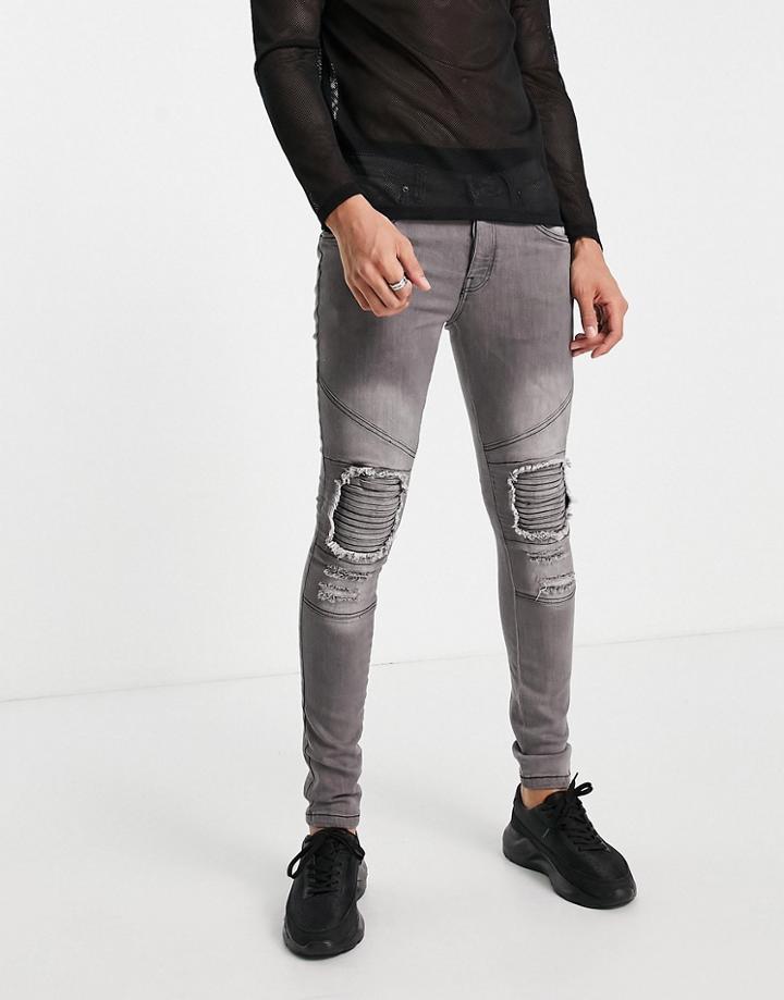 Soul Star Slim Fit Biker Jeans In Gray-grey