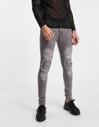 Soul Star Slim Fit Biker Jeans In Gray-grey