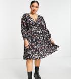 Yours Wrap Midi Dress In Black Floral Print