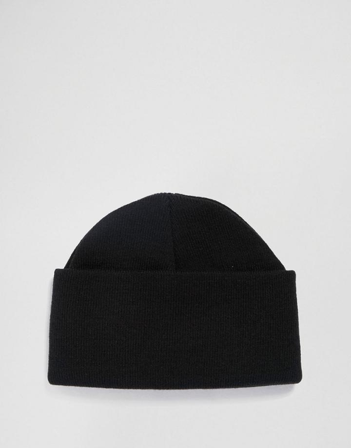 Asos Beanie With Deep Turn Up In Black - Black