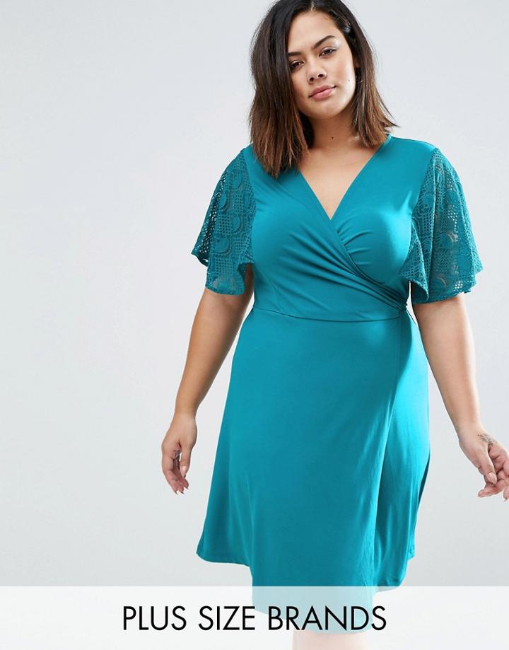 Praslin Plus Wrap Dress With Lace Kimono Sleeves - Blue