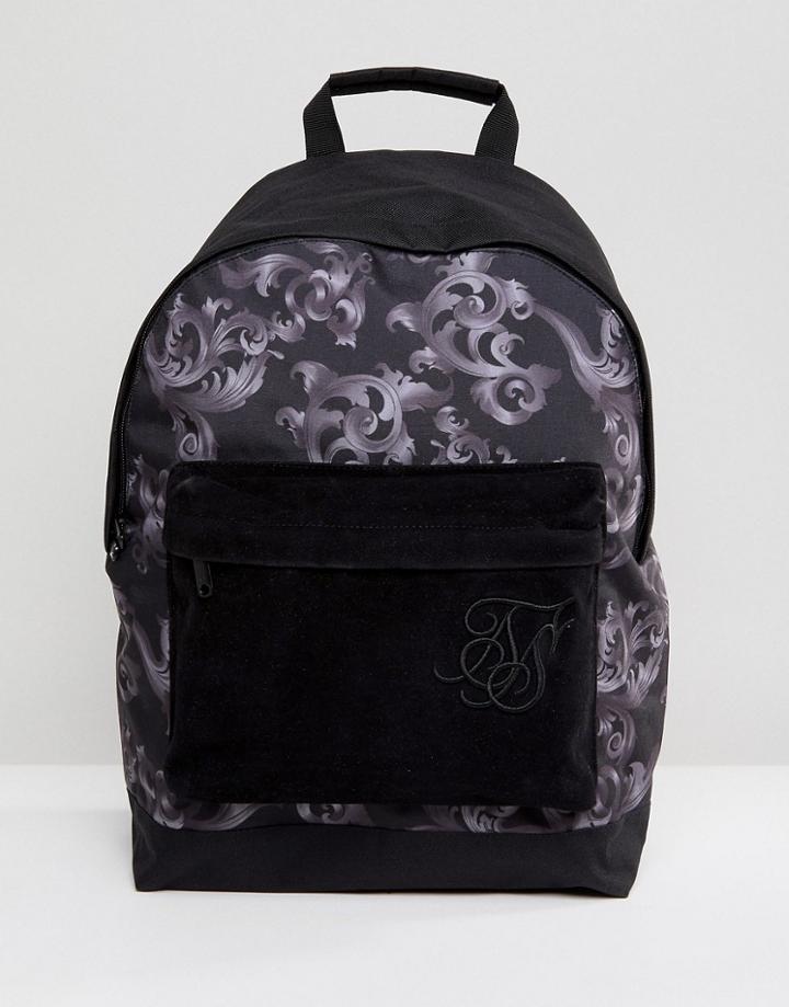 Siksilk Backpack In Black With Baroque Print - Black