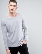 Asos Longline Long Sleeve T-shirt With Scoop Neck - Gray
