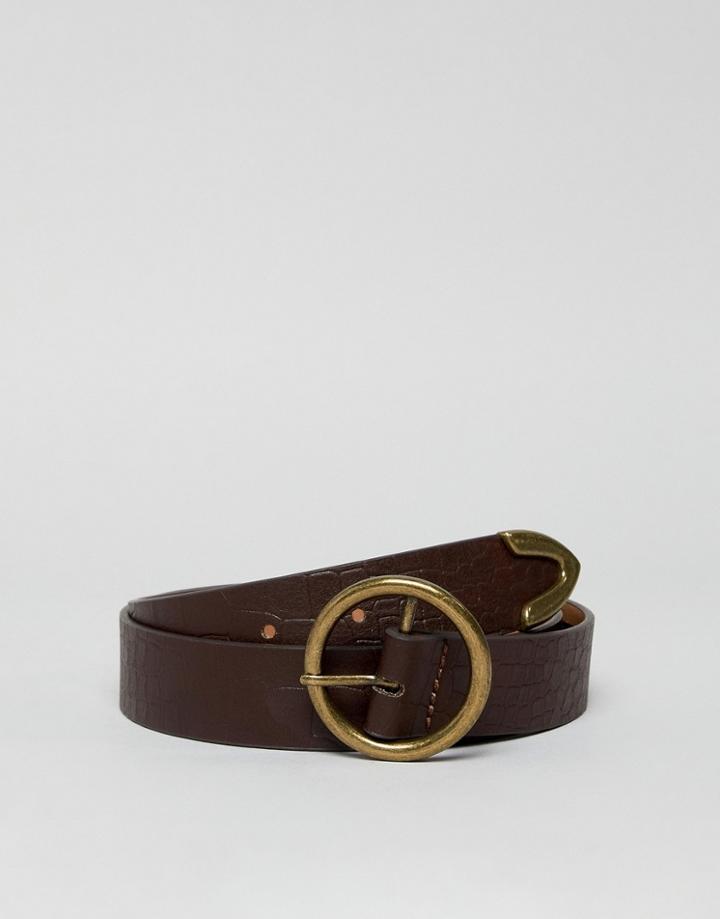 Asos Design Circle Tipped Jeans Belt In Croc - Brown