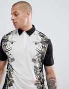Asos Design Relaxed Polo With Floral Print - White