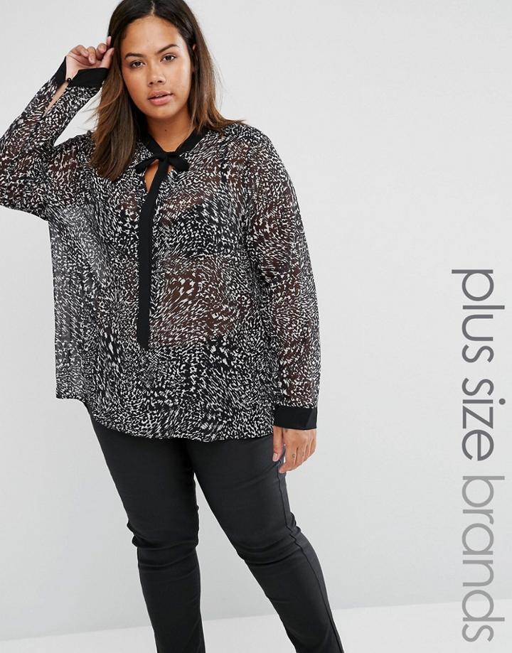Elvi Plus Pussy Bow Blouse In Snake Print - Black