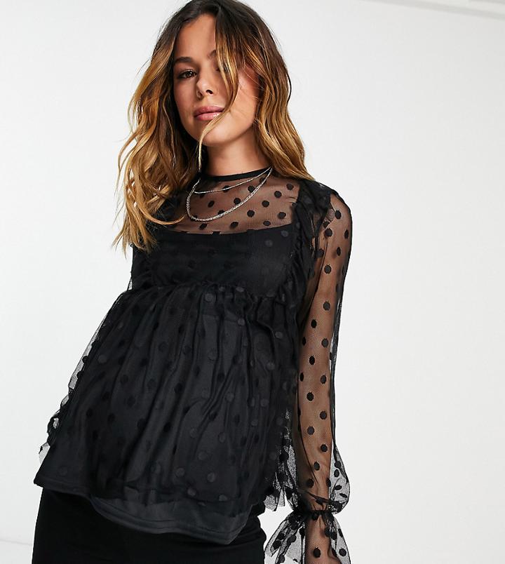 River Island Maternity Sheer Smock Top In Black