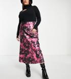 Collusion Plus Tie Dye Satin Maxi Skirt Pink & Black