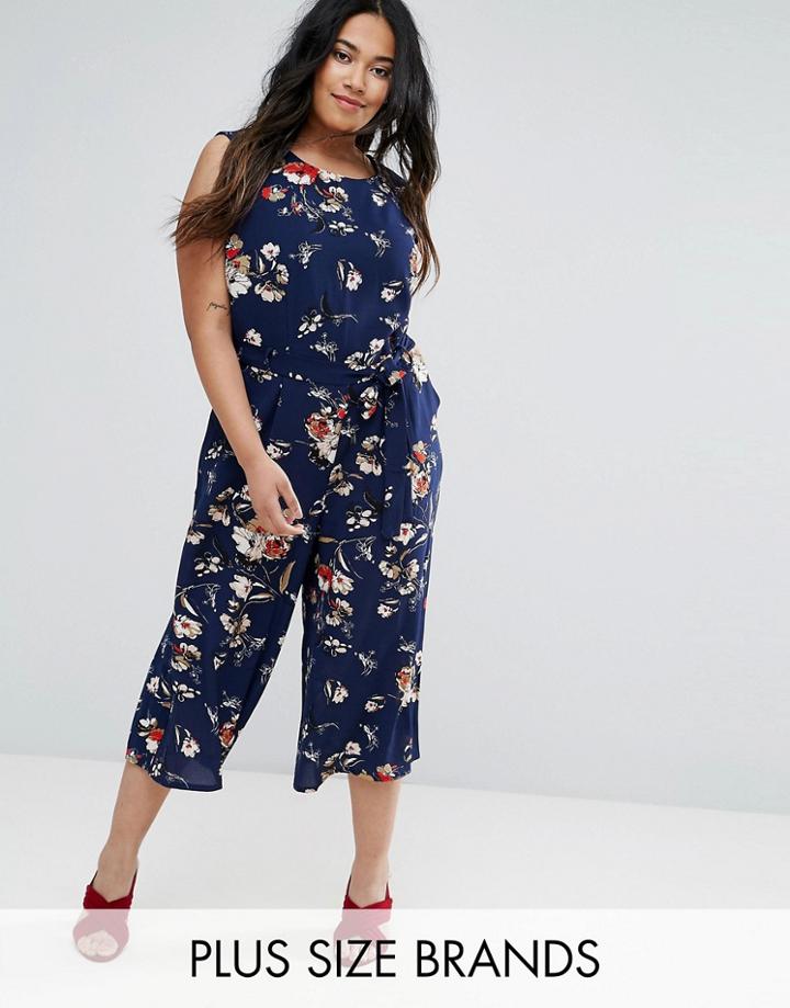 Koko Plus Culotte Jumpsuit In Floral Print - Navy