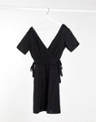 Object Linen Mini Dress With Tie Sides In Black-multi