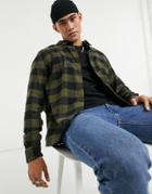 Bershka Buffalo Checked Shirt In Khaki-green