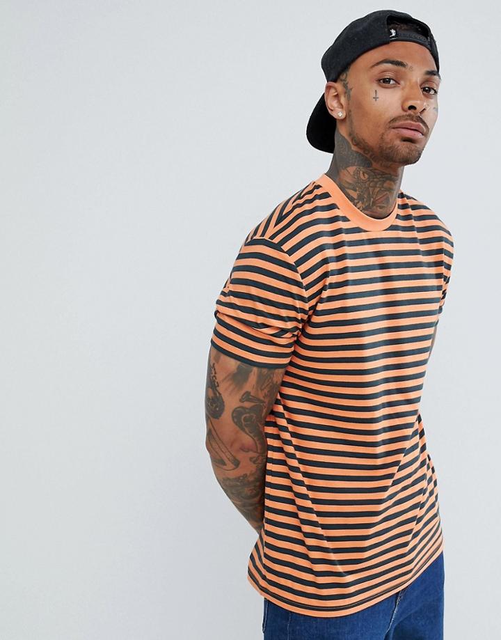 Asos Design Relaxed Stripe T-shirt In Orange - Orange