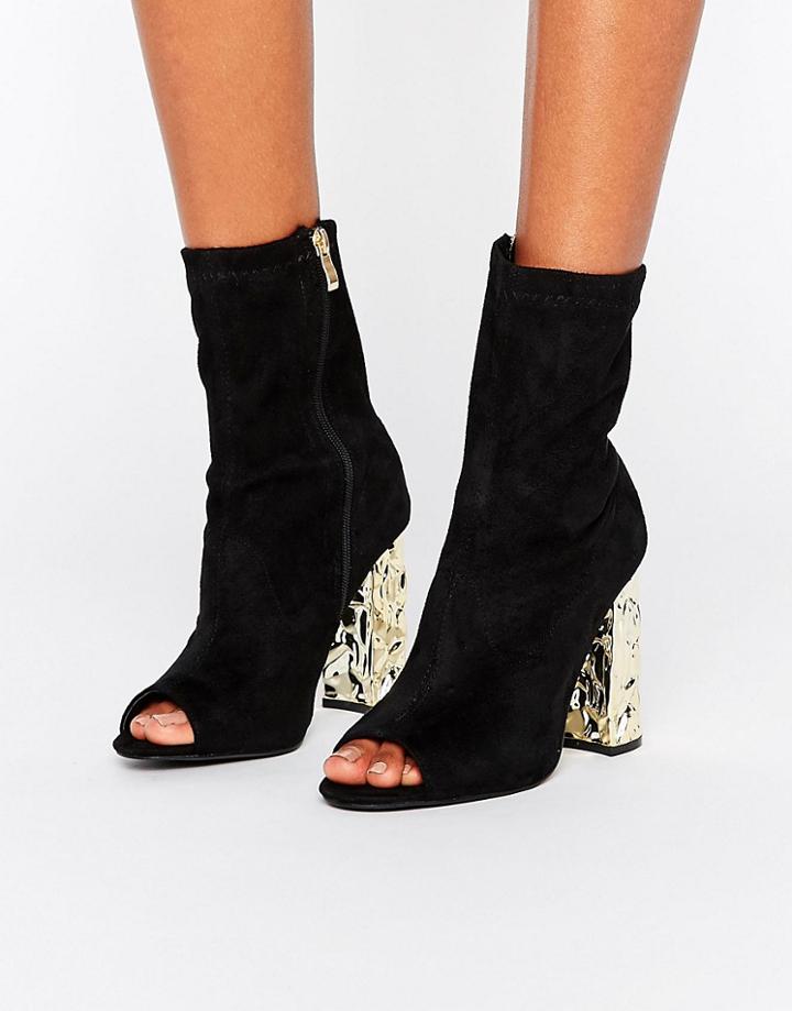 Truffle Collection Peep Toe Block Heel Boot - Black