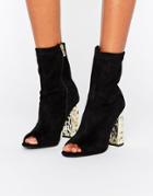 Truffle Collection Peep Toe Block Heel Boot - Black