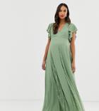 Asos Design Maternity Maxi Dress With Godet Lace Inserts-green