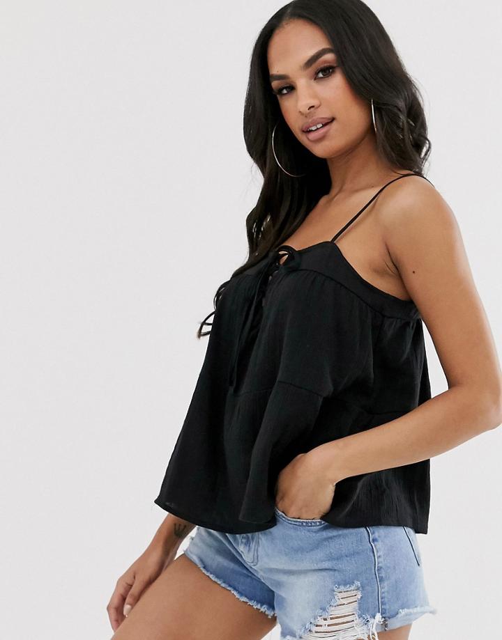 Asos Design Lattice Front Cami In Casual Fabric Sun Top-black