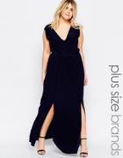 Club L Plus Maxi Dress Wit Double Split And Waist Belt - Navy