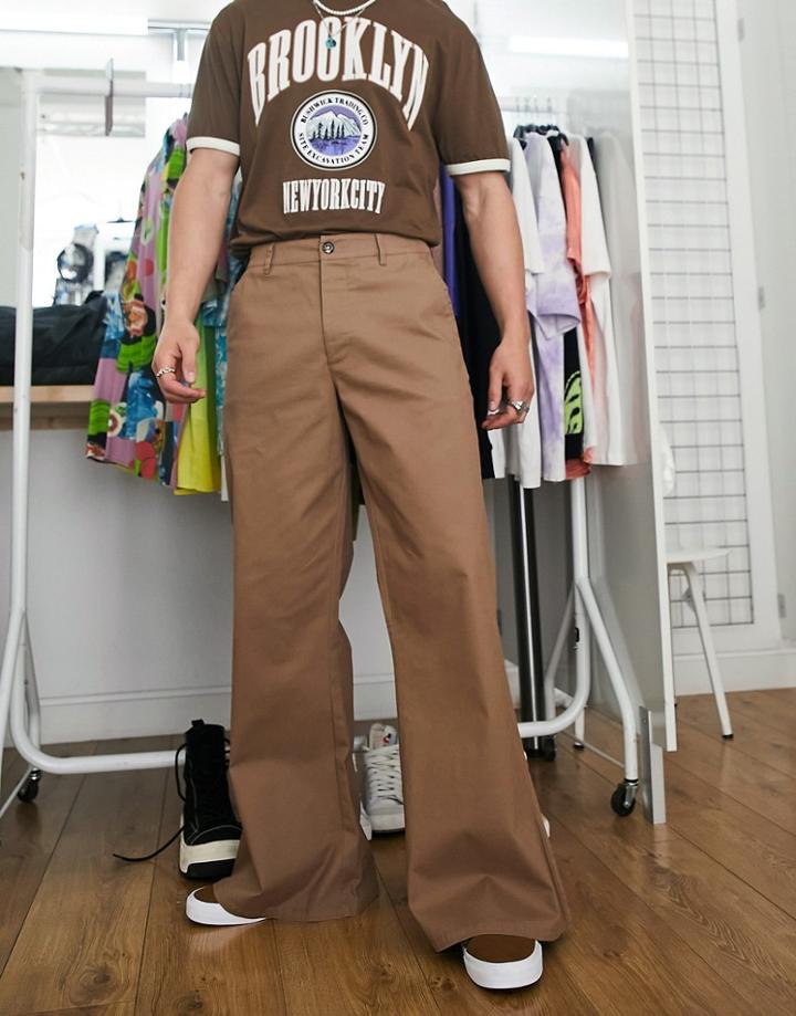 Asos Design Ultra Wide Flare Chinos In Beige-neutral