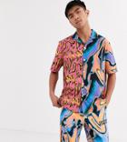 Crooked Tongues Spliced Marbled Printed Shirt-purple