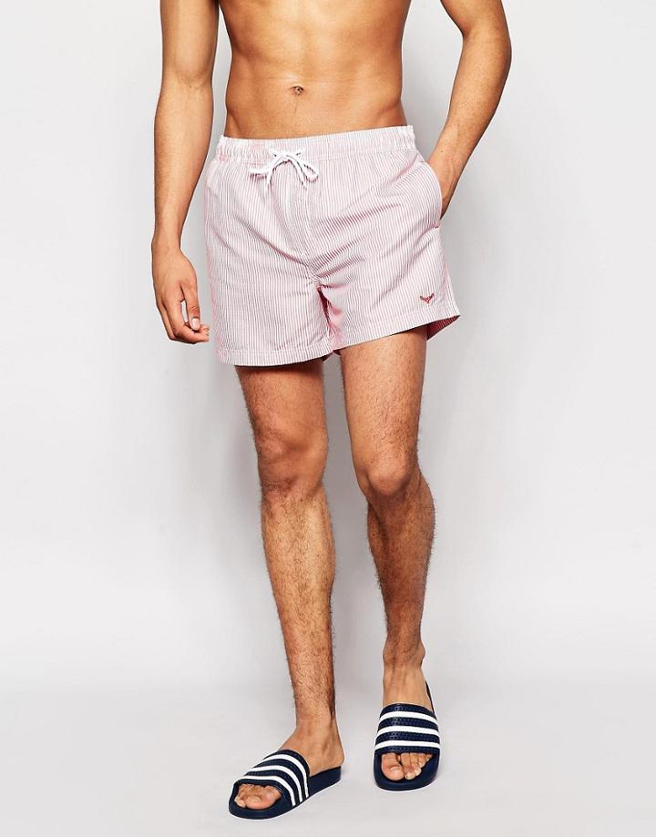 Threadbare Ticking Stripe Red Swim Shorts - Red
