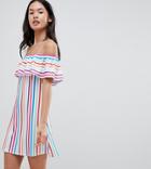 Boohoo Bardot Rainbow Stripe Dress - Multi