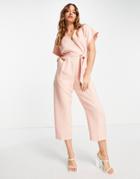 Closet London Tie Waist Kimono Jumpsuit In Blush-pink