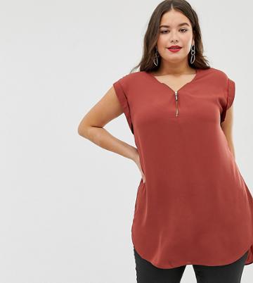 New Look Curve Zip Front Blouse - Pink