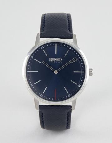 Hugo 1520008 Exist Leather Strap Watch In Navy - Navy