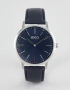 Hugo 1520008 Exist Leather Strap Watch In Navy - Navy