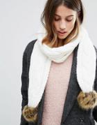 Vero Moda Faux Fur Pom Scarf - White