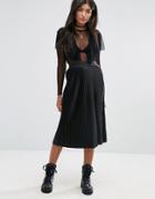 Pull & Bear Pleated Midi Skirt - Black